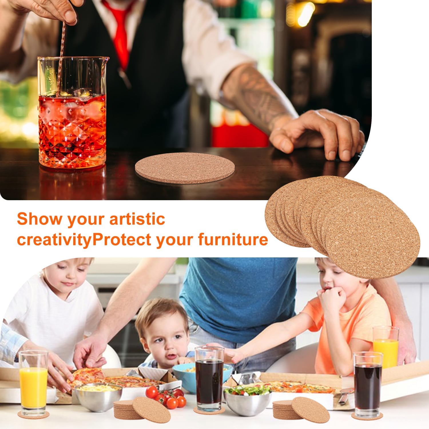 180 Pack 3.5 Inch Round Cork Coasters, Cork Drink Coasters for Drinks, Suitable for Tabletop, Decor, Resistant, DIY Project