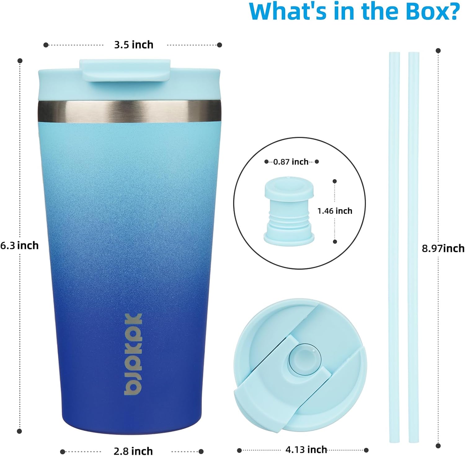 BJPKPK 18oz Insulated Tumbler With lid And Straw Stainless Steel Tumblers Travel Coffee Mug Reusable Thermal Cup,Sky