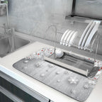 Giwawa 18"x24" Winter Snowflakes Dish Drying Mat Christmas Holly Berries Silver Falling Snow Dish Drainer Mats Absorbent Fast Dry Microfiber Dish Drying Pad for Kitchen Countertop Decor Large