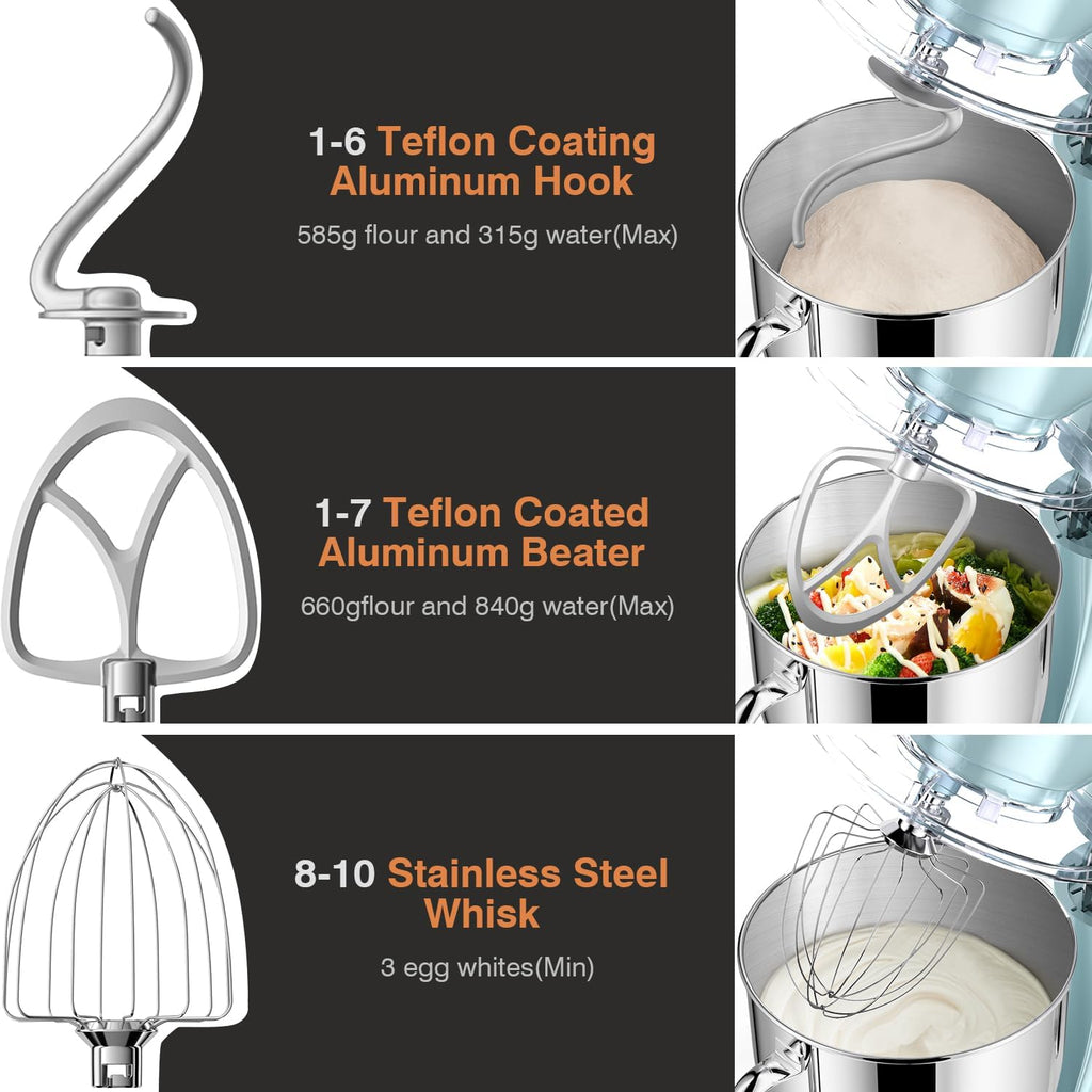 Mini Angel Stand Mixer,10-Speed Kitchen Electric Mixer,Tilt-Head Food Mixer with Dough Hook, Wire Whisk, Flat Beater, Stainless Steel Bowl (Blue2, 5QT)