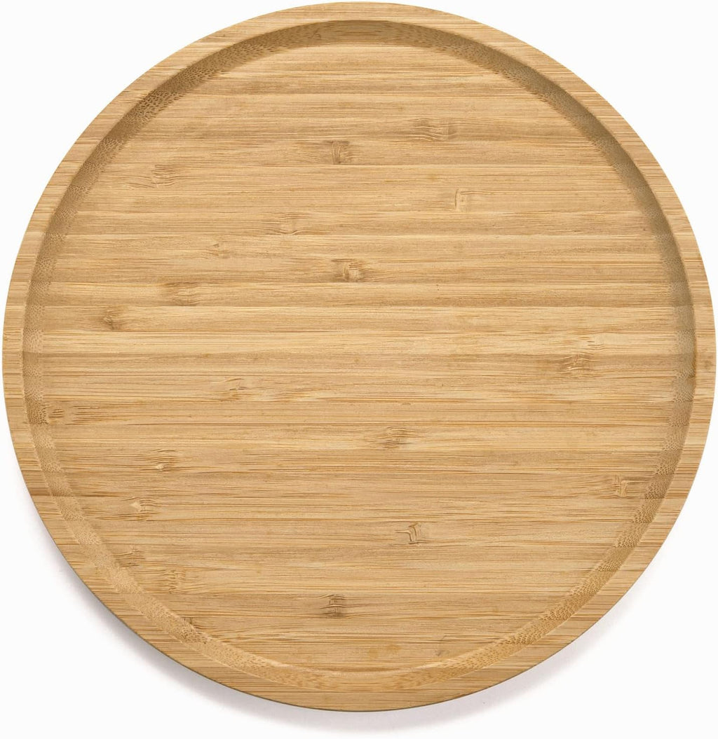 Round Bamboo Tray, Wood Serving Tray, Wooden Platter, Wood Charcuterie Board, Decorative Tray for Coffee Table, 9.8 inch