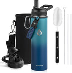 Insulated Water Bottle 24oz, Triple Wall Vacuum Stainless Steel (Cold for 48 Hrs, Hot for 24Hrs), Leak Proof & Non-BPA, 24oz Hydro Water Flask with Paracord Handle & Straw Spout Lids