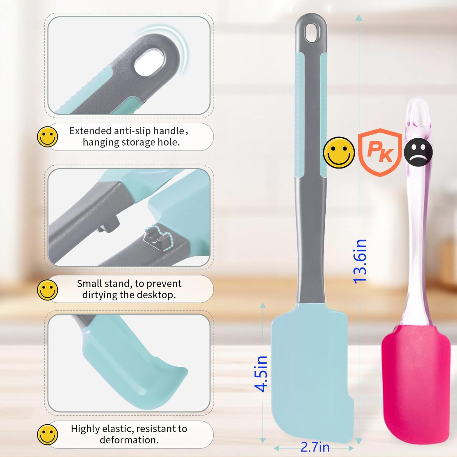 Silicone Basting Brush & Spatula - Extra Long, Heat Resistant, for Baking, Scraping, Mixing, BBQ, Grill, Kitchen, Cooking, Spread Oil, Butter, Sauce (Blue Brush & Spatula)