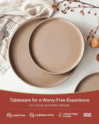 Famiware Milkyway Stoneware Dinnerware Sets with Mugs, Service for 6 (24 Pieces), Plates and Bowls Sets -Scratch Resistant, Microwave and Dishwasher Safe Dishes Set, Cinnamon Brown