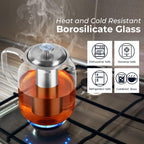 Aquach 68oz Glass Teapot with Built-in Thermometer, Stovetop & Dishwasher Safe, Borosilicate Carafe and Stainless Steel Removable Infuser