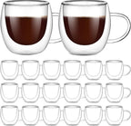 Gerrii Espresso Cups Double Walled Espresso Shot Glass with Handle Cups Insulated Clear Small Shot Glasses for Cappuccino Latte Hot Beverage(20 Pcs,2.5 oz)