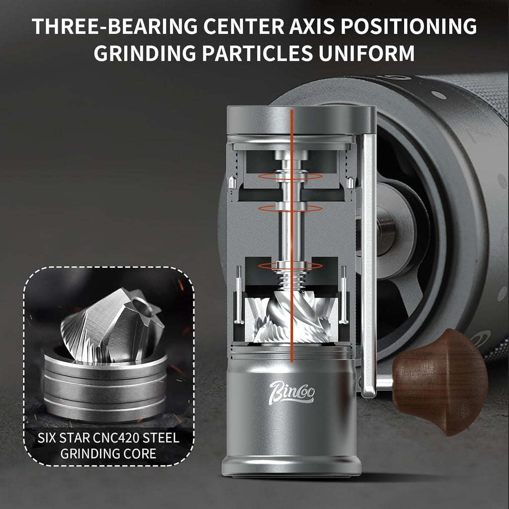 Bincoo Foldable Manual Coffee Grinder with External Adjustable Setting,Coffee Bean Grinder with Portable Storage Bag,Stainless Steel Burr Grinder Suitable for Home, Office and Travel for Use(Gray)