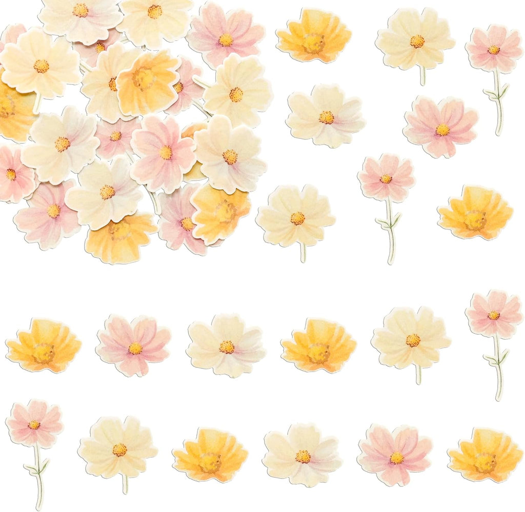 Ephlyn 50Pcs Edible Flower Cupcake Toppers Wafer Paper Spring Bridal Engagement Baby Shower Birthday Party Cupcake Picks Anniversary Party Decorations Supplies Multi