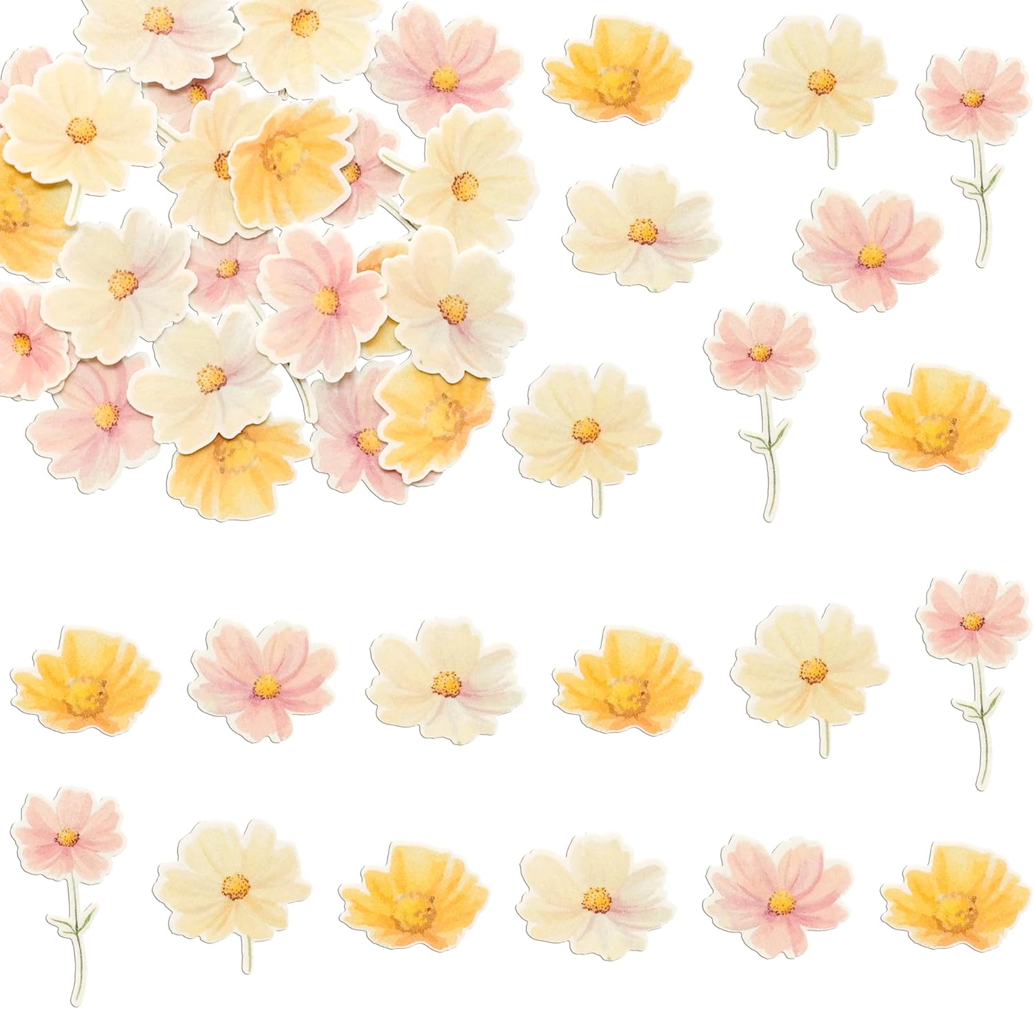 Ephlyn 50Pcs Edible Flower Cupcake Toppers Wafer Paper Spring Bridal Engagement Baby Shower Birthday Party Cupcake Picks Anniversary Party Decorations Supplies Multi