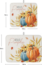 Fall Dish Drying Mat for Kitchen Counter Hello Pumpkin Drying Pad Absorbent Drying Mats for Countertops Sinks Draining Racks Sunflower Ears of Wheat Drainer Holiday Harvest Thanksgiving Decor 16x18