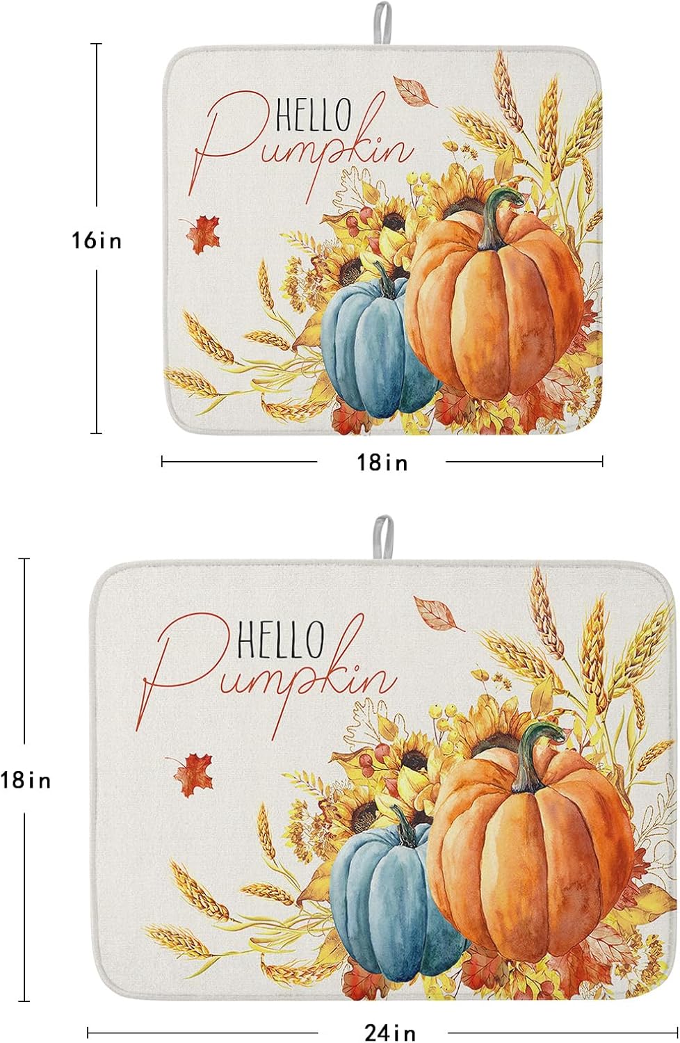 Fall Dish Drying Mat for Kitchen Counter Hello Pumpkin Drying Pad Absorbent Drying Mats for Countertops Sinks Draining Racks Sunflower Ears of Wheat Drainer Holiday Harvest Thanksgiving Decor 18x24