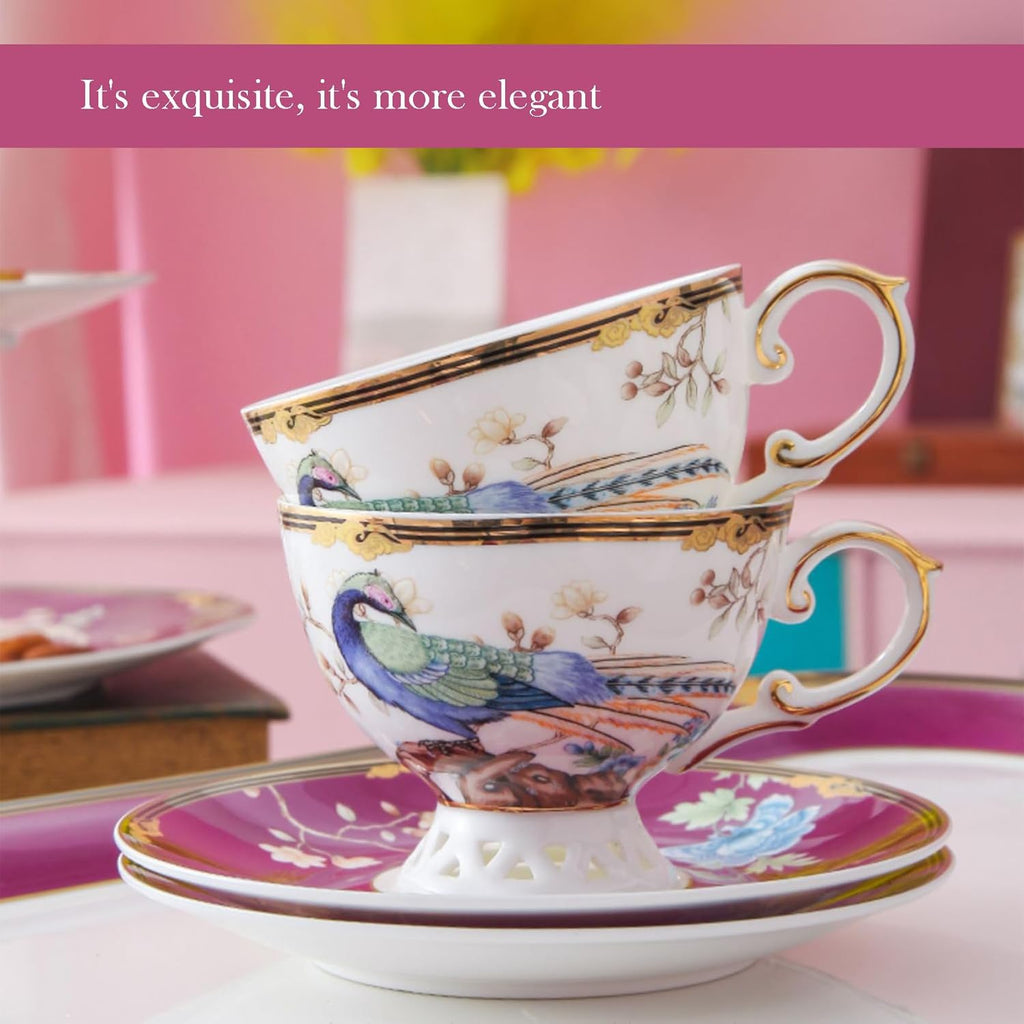 ACMLIFE Fine Bone China Tea Set for Adults with Teapot, Porcelain Tea Sets 21-Piece Vintage Floral English Tea Set for 6, China Tea Sets 24K Gold Bone China Tea Pot and Cups Set Gifts for Women