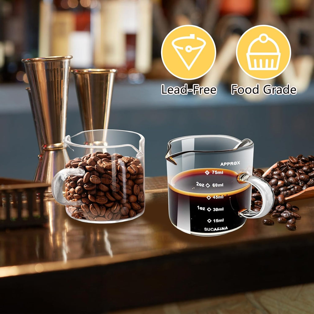 Espresso Cups 4-Piece set, 4 OZ Double Spout Cup with Handle, Espresso Shot Glass with V-Shaped Spout for Espresso Machine, Milk Cup (Espresso Cup Graduated)