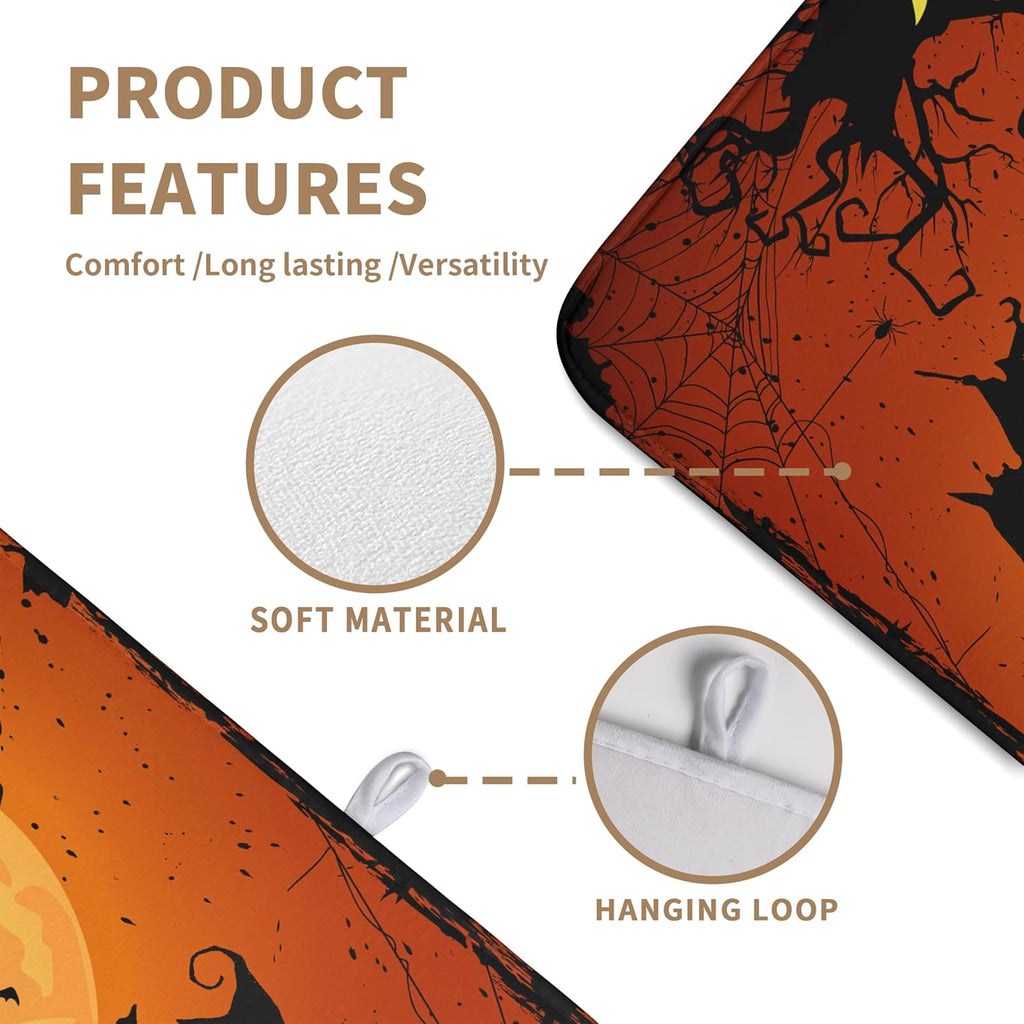 Happy Halloween Dish Drying Mat Fall Pumpkin Witch Dishes Draining Mats Spooky Castle Coffee Bar Bats Trick or Treat Dish Drying Pad Self Fast Absorbent Dryer Mat for Kitchen Countertop (18x24 in)