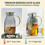 68OZ Glass Pitcher with Lid and Spout, Water Jug, 2000ml Carafe for Hot/Cold Water, Large Iced Tea Pitcher for Coffee, Juice and Homemade Beverage