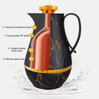 Insulated Thermal Coffee Carafe, 33 oz, Luxury Arabic-Style Insulated Carafe Flask, Coffee Tea Pot, with Spout and Glass Liner for Hot Cold Water, Housewarming Ornaments (Black and Gold)