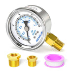 MEANLIN MEASURE 0~15Psi Dry Low Pressure Gauge Stainless Steel 1/4" NPT 2" FACE DIAL Waterproof for Water Oil Air Well Pump Tank Tire Pressure Test Lower Mount, with 1/2" NPT and 3/8" NPT Hex Bushing