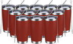 MEWAY 20oz Tumbler 12 Pack Double Wall Vacuum Insulated Travel Mug Bulk, Stainless Steel Tumblers with Lid and Straw, Powder Coated Coffee Cups for Cold & Hot Drinks (Red, Set of 12)