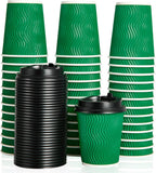100 Count 8 OZ Coffee Cups with Lids, Insulated Ripple Wall Paper Hot Coffee Cups for Hot Drinks