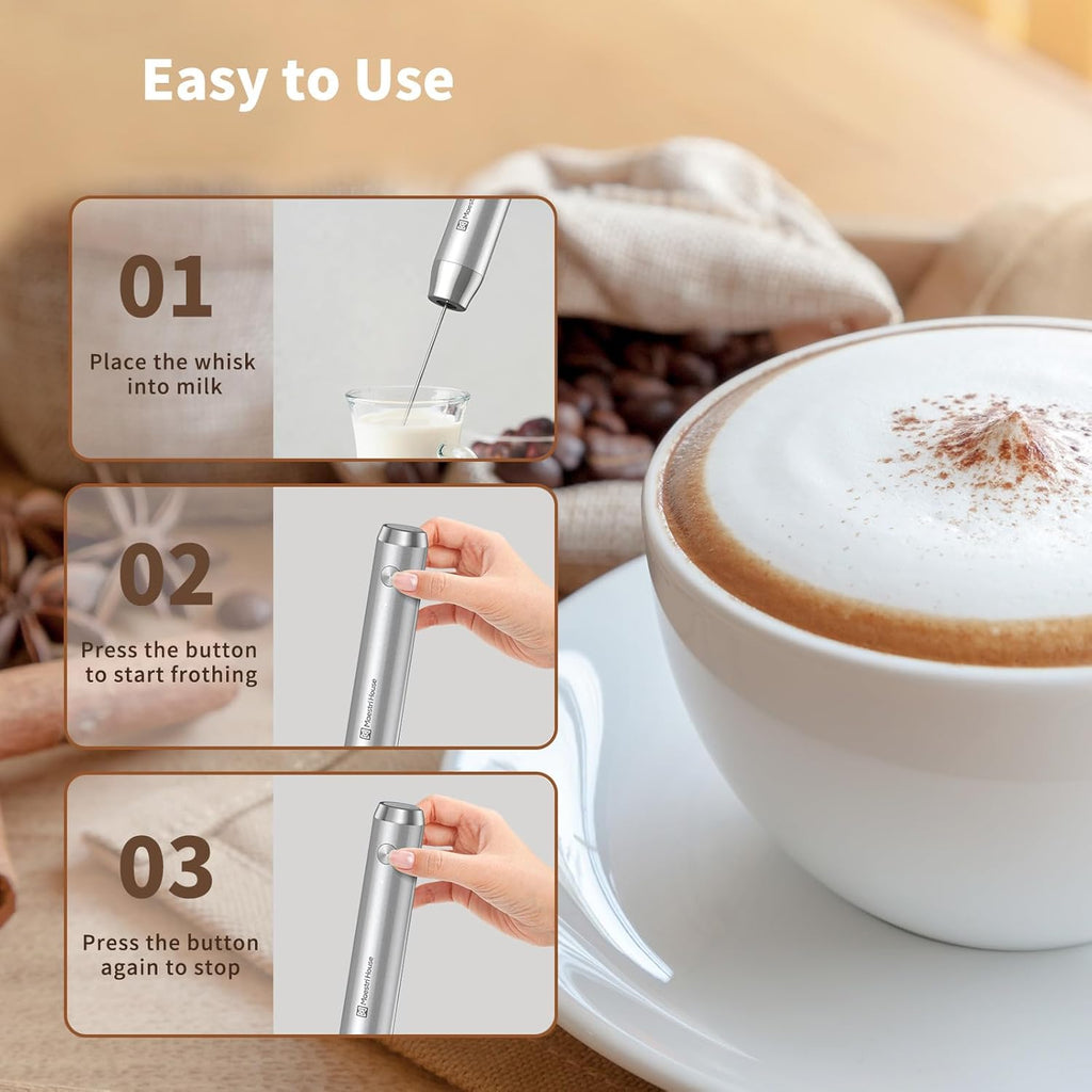 Maestri House Rechargeable Milk Frother with Stand, LunaFro Handheld Electric Foam Maker Waterproof Detachable Stainless Steel Whisk Drink Mixer Foamer for Lattes, Cappuccino