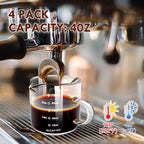 Espresso Cups 4-Piece set, 4 OZ Double Spout Cup with Handle, Espresso Shot Glass with V-Shaped Spout for Espresso Machine, Milk Cup (Espresso Cup Graduated)