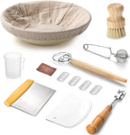 Banneton Bread Proofing Basket Set,11" Round Sourdough Bread Baking Supplies, Sourdough Starter Kit with Bread Lame,Danish Whish, Bowl Scraper,Dough Whisk for Bread Making