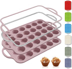 2 Packs 24 Cups Silicone Muffin Pan with Metal Reinforced Frame Mini Size Cupcake Pan Tray Egg Bites Silicone Circle Cookie Molds Muffin Tin Tart Pans Baking Sheet Set for Breakfast Sandwiches