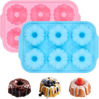 Mini Bundt Cake Pans for Baking, 2Pcs Silicone 6-Cavity Fluted Tube Cake Pan with Metal Reinforced Frame, Nonstick Baking Molds for Cupcake, Brownie, Donuts, Cornbread, Jello