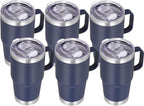 VEGOND 20 oz Tumbler Bulk with Handle Lid and Straw, Stainless Steel Insulated Travel Coffee Mug Set, Spill Proof Double Wall Metal Tumblers Cups, Navy Blue 6 Pack