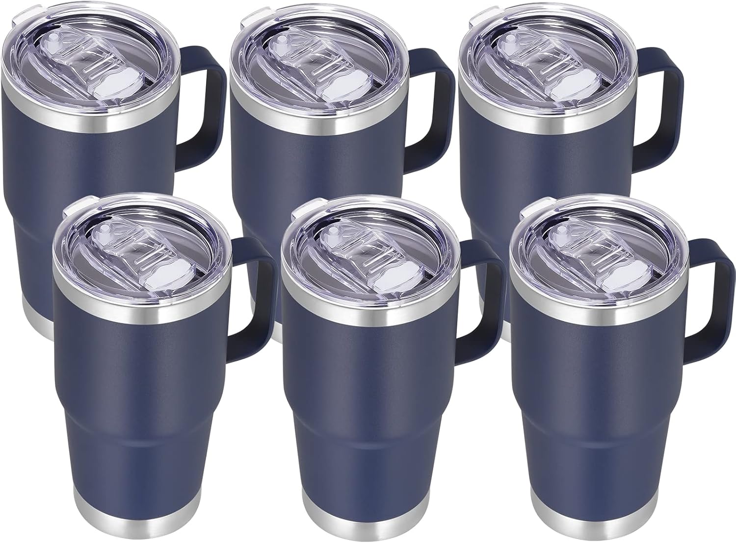 VEGOND 20 oz Tumbler Bulk with Handle Lid and Straw, Stainless Steel Insulated Travel Coffee Mug Set, Spill Proof Double Wall Metal Tumblers Cups, Navy Blue 6 Pack