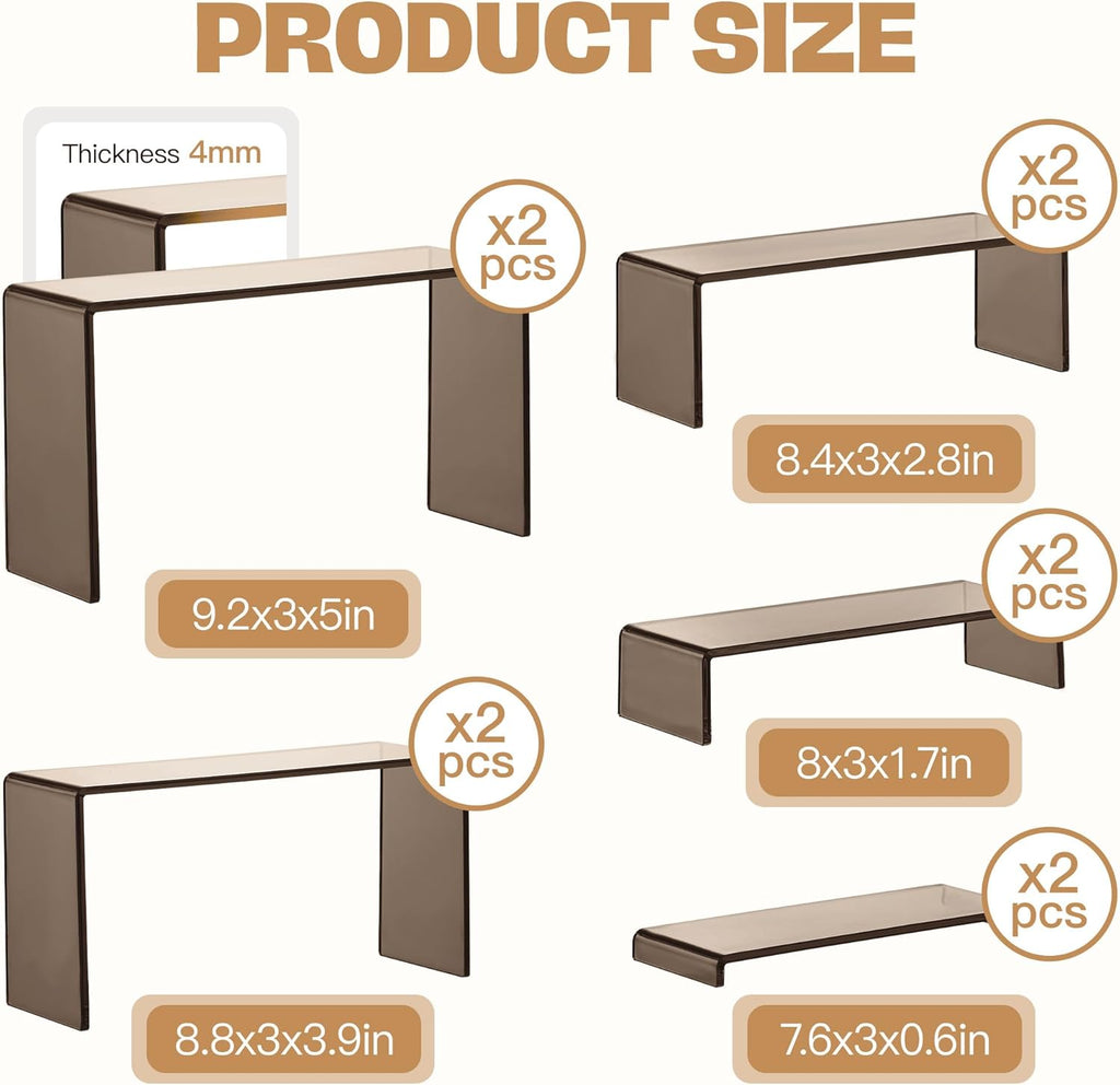 Goabroa Acrylic Display Risers,2 Sets 10 Pcs Rectangular Display Stands for Vendor Events, Acrylic Display Shelves for Figures, Cupcake, Wine Glass and Handbag display, Transparent Black