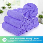 HOMEXCEL Purple Microfiber Cleaning Cloth, 12 Pack Premium Microfiber Towels for Cars, Lint Free, Scratch-Free, Highly Absorbent, Reusable Cleaning Rags for Car, Household, Kitchen, Window,11.5"X11.5"