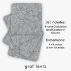 Graf Lantz - Bierfilzl Merino Wool Square Coasters Set of 4 - Granite (4"x4"x5mm) - Absorbs 30% of Weight - Natural German Wool - Heat Resistant, Sustainable, Reusable - Home Decor, Coffee Table Decor