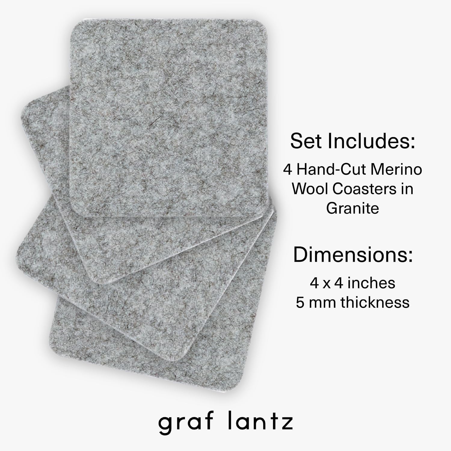 Graf Lantz - Bierfilzl Merino Wool Square Coasters Set of 4 - Granite (4"x4"x5mm) - Absorbs 30% of Weight - Natural German Wool - Heat Resistant, Sustainable, Reusable - Home Decor, Coffee Table Decor