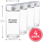 Glass Water Bottles - 4 Pack Wide Mouth Juice Bottles with Clear Lids for Juicing, Smoothies, Fruit Water, Teas, Beverage Storage - 10oz, Leakproof, Reusable, Borosilicate
