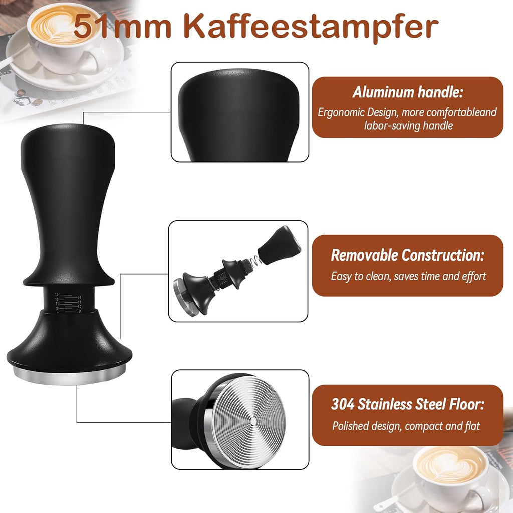 Yeelan 51mm Espresso Coffee Tamper, Calibrated Double Spring Loaded Coffee Tamper, Flat Stainless Steel Base Espresso Tools, Tamper for Espresso Machine, Espresso Accessories