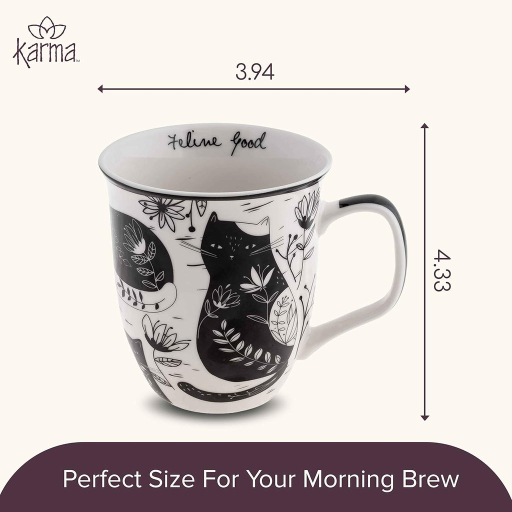 Karma Gifts 16 oz Black and White Boho Mug Cat - Cute Coffee and Tea Mug - Ceramic Coffee Mugs for Women and Men