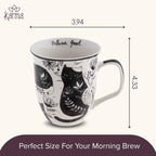 Karma Gifts 16 oz Black and White Boho Mug Cat - Cute Coffee and Tea Mug - Ceramic Coffee Mugs for Women and Men