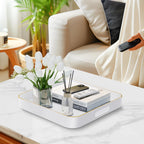 MAONAME 13" White Decorative Tray, Serving Tray with Metal Handles, Square Plastic Trays for Ottoman, Modern Coffee Table Trays for Living Room, Bathroom