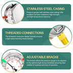 Glycerin Filled Vacuum Pressure Gauge-30-30psi Stainless Steel 1/4" NPT 2.5" Dial, for LowerMounting Designed for Pressure Testing of Water, Oil and Air (with Range Mark Pointer)