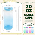 Joyclub 20oz Glass Cups with Acrylic Lids and Straws 12 Set Can Shaped Glass Iced Coffee Cups with Lids, Gradient Drinking Glasses Cute Tumbler Cup Great for Smoothie Soda Boba Tea Cocktail Beer Gift