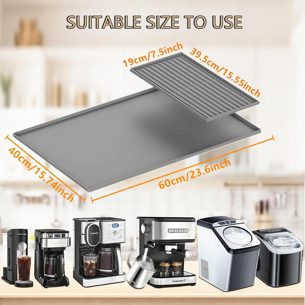 Coffee Bar Mat, Coffee Maker Mat, 24"x16" Silicone Coffee Mat, Spill-Proof, Heat-Resistant, Non-Slip, Fits Under Coffee Maker & Dish Rack (Gray, 24"x16")