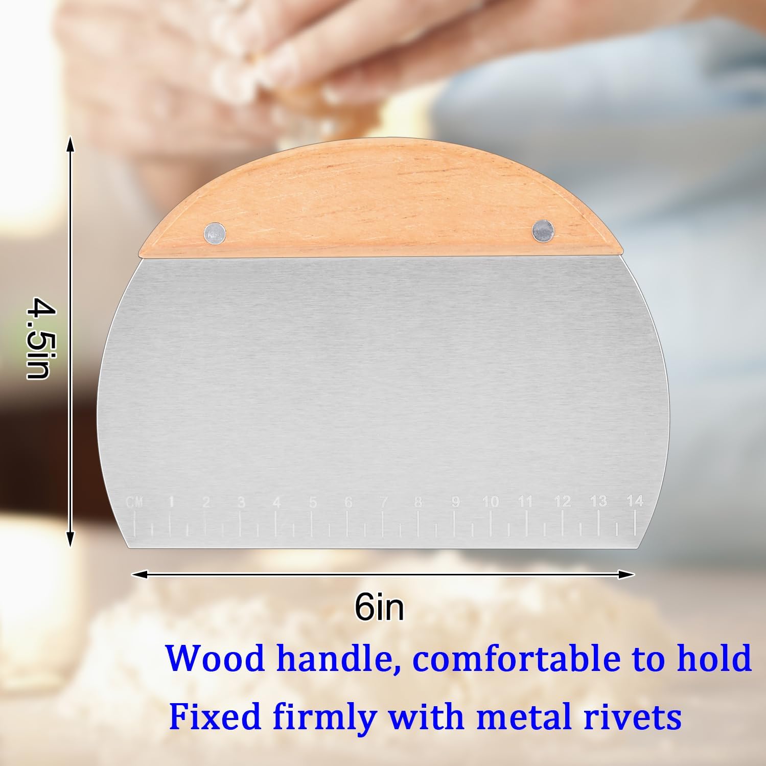 Kichwit 2 Pack 304 Stainless Steel Grill Scrapers with Wood Handle, Dough Scraper, Cake & Pizza Cutter, Multi-Purpose Scraper Tool for Kitchen