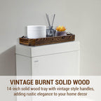 MyGift Wooden Vanity Tray, Rustic Burnt Solid Wood Toilet Tank Tray - Decorative Octagonal Cosmetic Organizer with Antique Metal Handles