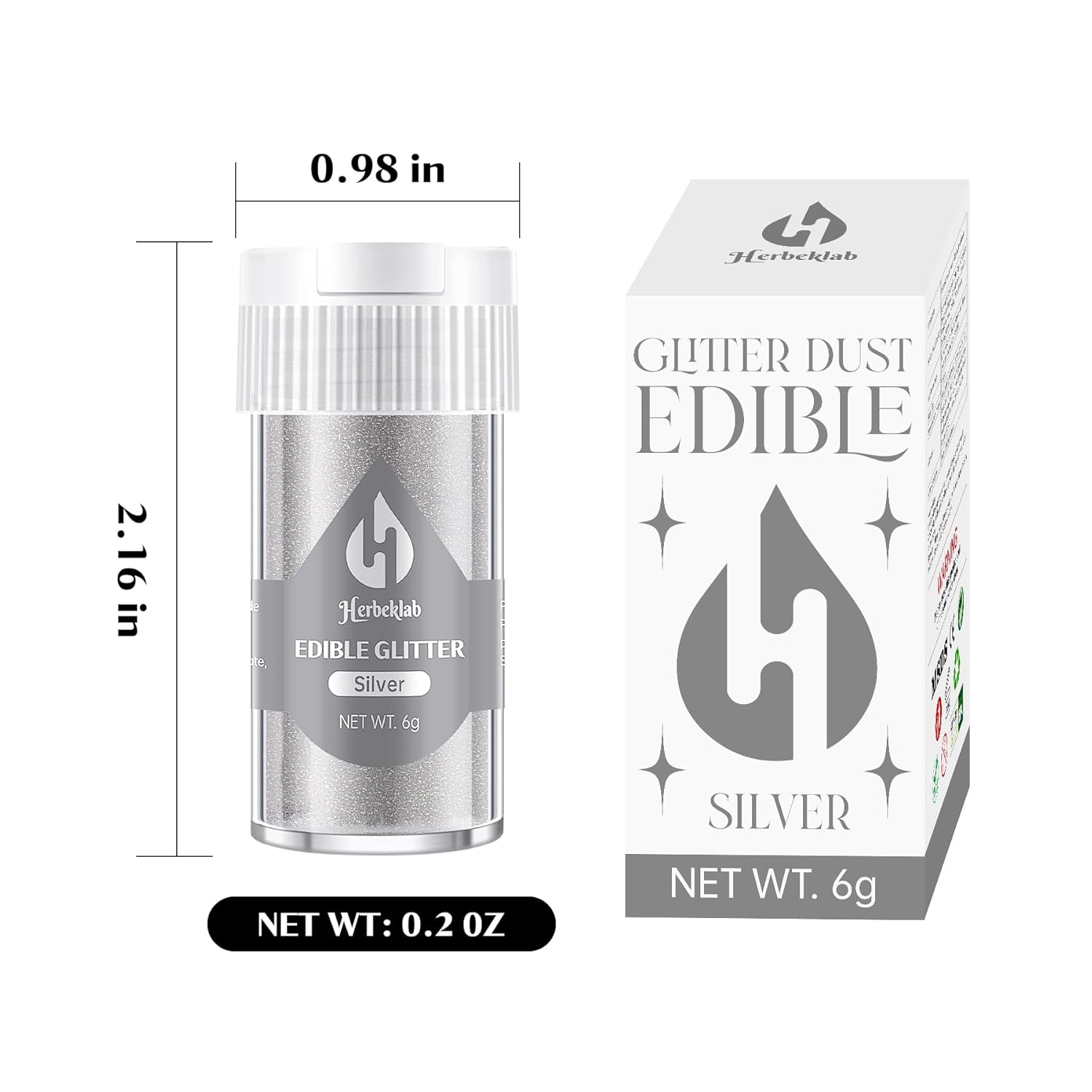 Silver Edible Glitter for Cocktails - 6g Silver Luster Dust Edible Drink Glitter Food Grade Metallic Shimmer Powder Sprinkles for Beverage Chocolate Candy