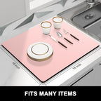 Rnivvi Dish Drying Mat for Kitchen Counter, 16 x 18" Cute Absorbent Heat Resistant Drying Pad with Non-slip Rubber, Coffee Bar Mats for Coffee Machine Dish Rack Kitchen Decor Accessories, Pink