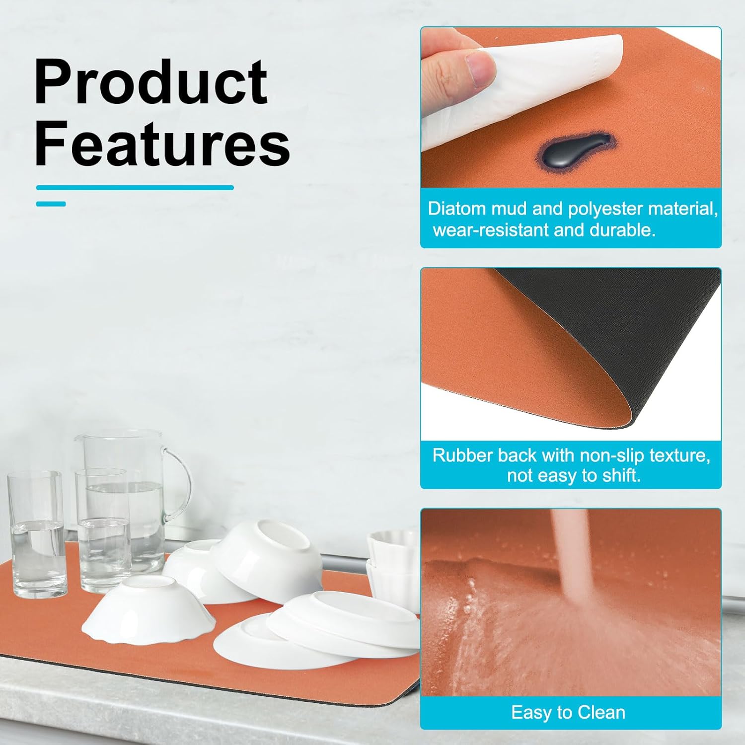 uxcell Silicone Mats for Kitchen Counter, 35.4" x 23.6" Non-Slip Countertop Protector Mat Heat Resistant Coffee Mat Waterproof Table Placemat, Orange