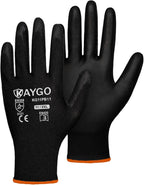 KAYGO Safety Work Gloves PU Coated-60 Pairs, KG11PB, Seamless Knit Glove with Polyurethane Coated Smooth Grip on Palm&Fingers, for Men and Women, Ideal for General Duty Work Black,XX-Large