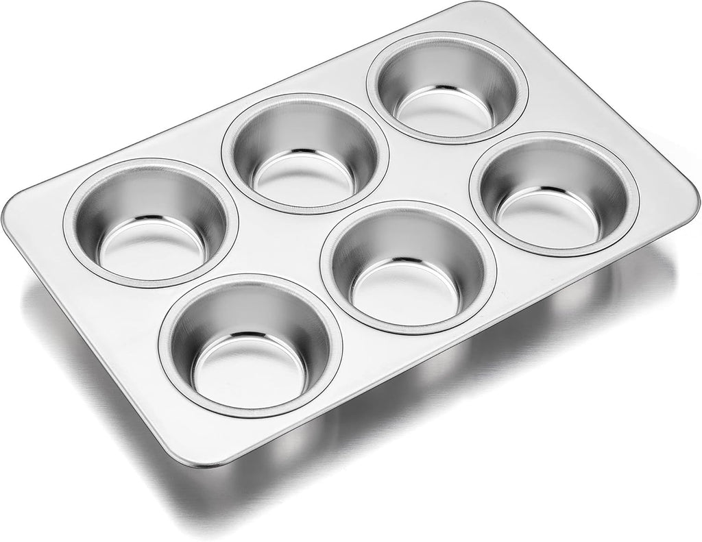 TeamFar Muffin Pan, 6 Cup Muffin Pan for Baking, Cupcake Pan Muffin Tin Tray Set Stainless Steel for Making Cakes Cornbread Quiche and More, Healthy & Durable, Oven & Dishwasher Safe