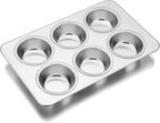 TeamFar Muffin Pan, 6 Cup Muffin Pan for Baking, Cupcake Pan Muffin Tin Tray Set Stainless Steel for Making Cakes Cornbread Quiche and More, Healthy & Durable, Oven & Dishwasher Safe